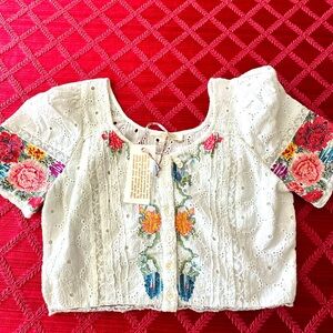 NWOT LoveShackFancy Collum Crop Top. True White. Size 4